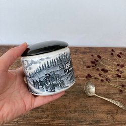 とうこさま専用　ビンテージシュガーポット　陶器のポット　イギリスポッタリー　キッチン　英国柄　村の情景　 3枚目の画像