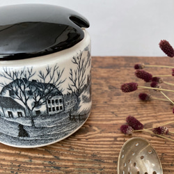 とうこさま専用　ビンテージシュガーポット　陶器のポット　イギリスポッタリー　キッチン　英国柄　村の情景　 5枚目の画像