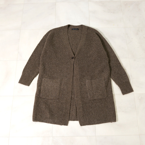 ロイヤルベビーアルパカ100% 畦編み セミロングニットカーディガン