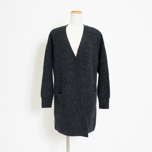 イザベルベネナート ロイヤルベビーアルパカ カーディガン イタリア製 チャコール ロイヤルベビーアルパカ100% 畦編み セミロングニットカーディガン