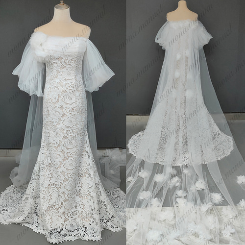 オフショルダー スレンダーライン ウェディングドレス 二次会 結婚式  