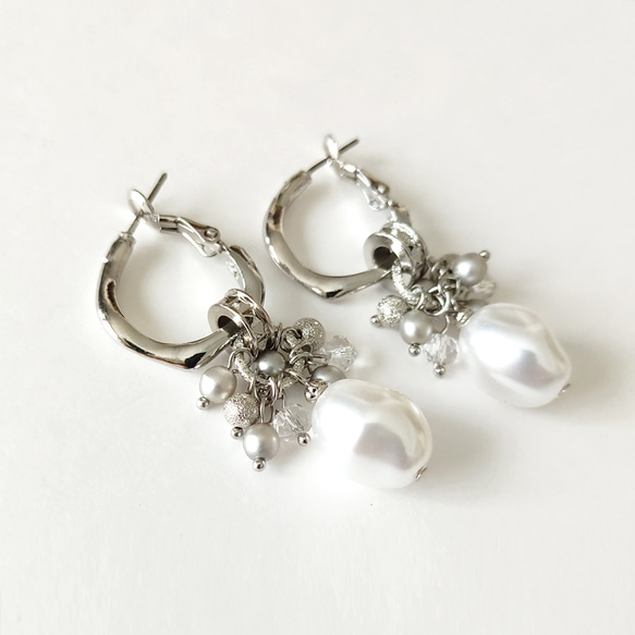 Tiピアス[2way＊Baroque pearl and wave hoop/Silver] 1枚目の画像