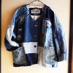 SAYOCAFE再構築、着物リメイクの個性的なパッチワークジャケット SAYOCAFE再構築、着物リメイクの個性的なパッチワークジャケット