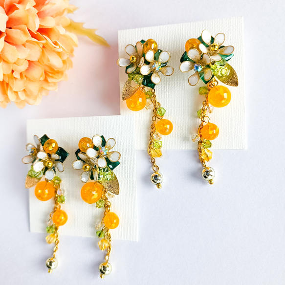 りみ様 サージカルステンレスピアス5点 ハンドメイドピアス tangerine 蜜柑とお花 ☘ ピアス（サージカルステンレス316L