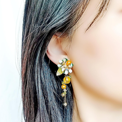 tangerine 蜜柑とお花 ☘ ピアス（サージカルステンレス316L