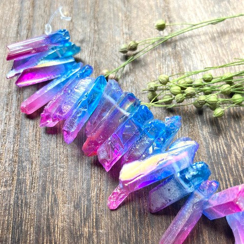 氷柱六角天然水晶・20本セット(ブルー&ピンク) 天然石 Mystic 氷柱六角天然水晶・20本セット(ブルー&ピンク) 天然石 Mystic