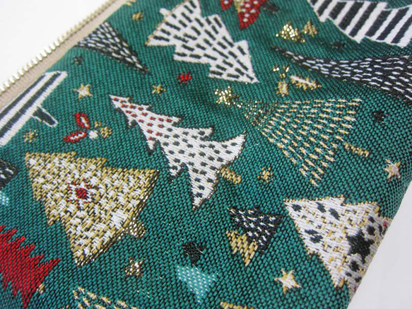 再再販クリスマス2025　フランス生地　もみの木のポーチ　Sサイズ　コスメ入れ　デバイス入れ　クリスマスツリー 2枚目の画像