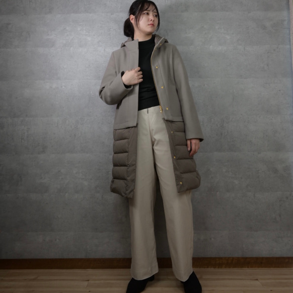【送料無料】 2WAY 簡単着こなし 切り替えダウンコート ブラウン 上部分