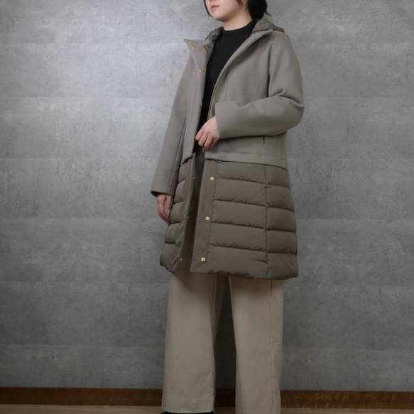 【送料無料】 2WAY 簡単着こなし 切り替えダウンコート ブラウン 上部分