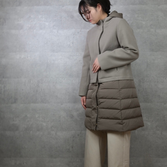 【送料無料】 2WAY 簡単着こなし 切り替えダウンコート ブラウン 上部分