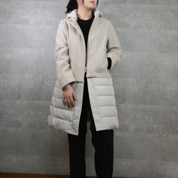 【送料無料】 2WAY 簡単着こなし 切り替えダウンコート ブラウン 上部分