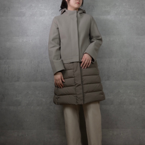 【送料無料】 2WAY 簡単着こなし 切り替えダウンコート ブラウン 上部分