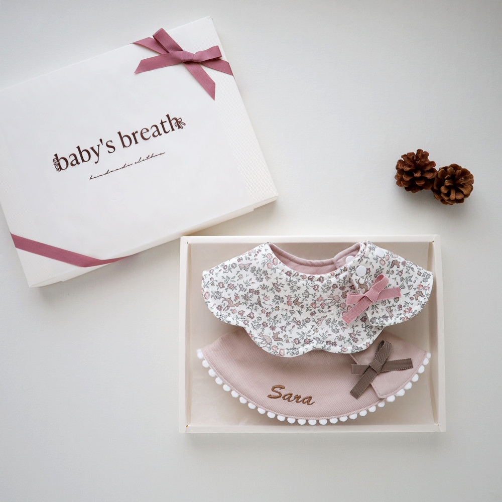 ピンク「リバティ ギフトセットBOX入り」スタイ2枚 Meadow