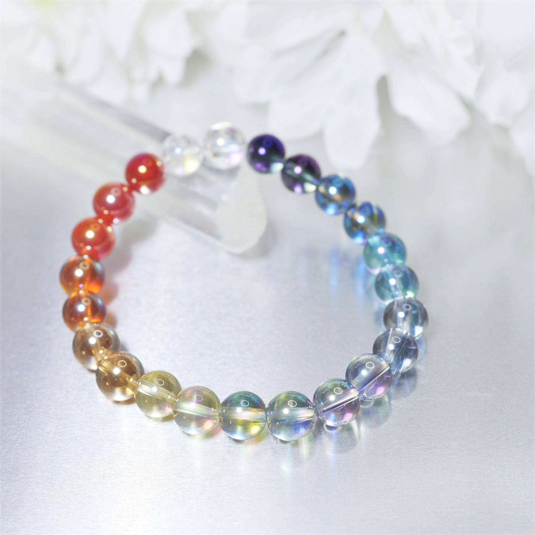 ✴︎キラキラ針と虹入り✴︎  『10種類の天然石ブレスレット』  高品質 1点物 1点物  ✴︎キラキラ針と虹入り✴︎ 高品質 『10種類の天然石ブレスレット』