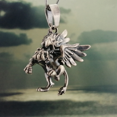 Sterling Silver Dragon Charm, Griffin Charm, Gryphon Jewelry