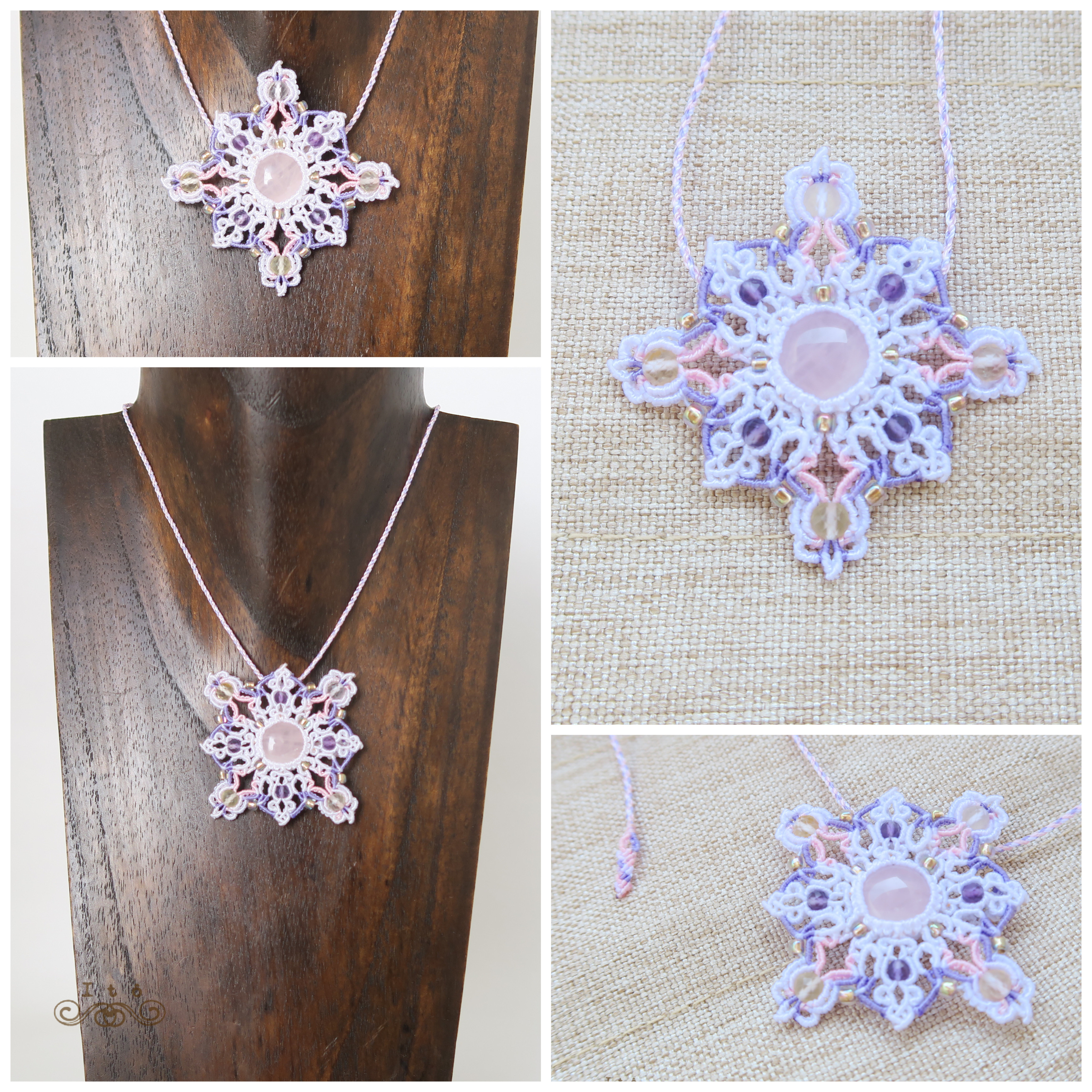 向きが変えられる♪　ローズクォーツのマクラメネックレス