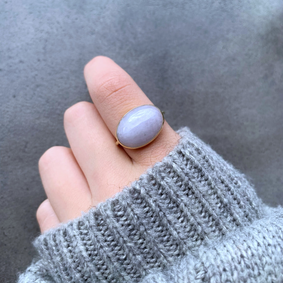 【受注制作】大粒　ラベンダー翡翠　リング （真鍮・シルバー） 7枚目の画像