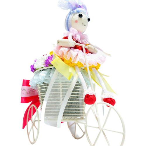 【贈り物】女の子と自転車・仔猫・花束(バラ)【つまみ細工】
