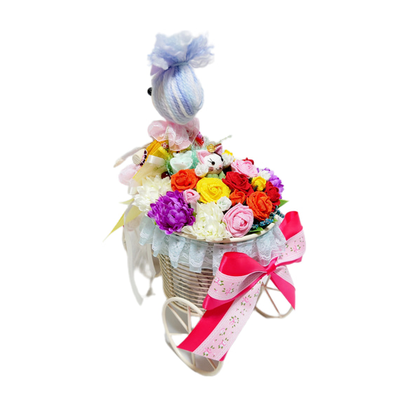 【バラの花束】仔猫と自転車の花売り少女【つまみ細工】 3枚目の画像