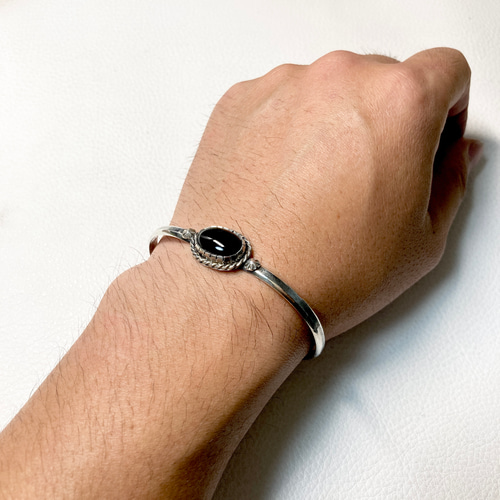 silver950 オニキス シルバーバングル ブレスレット#インディアン