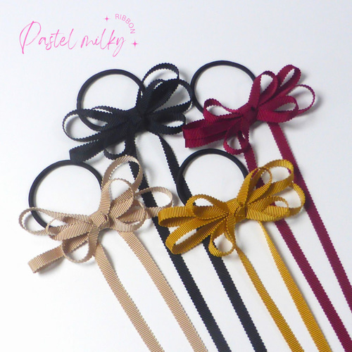 確認ゆれるヘアリボン ヘアゴム ロングリボン7ゴールドチェーン