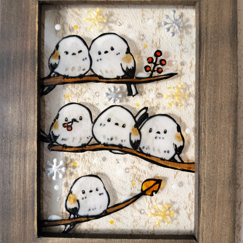 送料無料*ステンドグラス風*シマエナガ・冬の鳥・雪の妖精・北海道