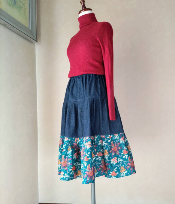 裾のフリルが素敵なリバティスカート　（ティアードスカート） 6枚目の画像