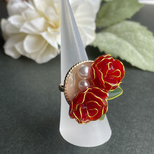 リング「真紅の薔薇」〜二輪 K16GP 指輪・リング 花雫 通販
