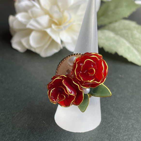 リング「真紅の薔薇」〜二輪 K16GP 指輪・リング 花雫 通販