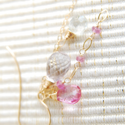 兩種鍊式耳環，粉色紫水晶和彩色寶石 14kgf 第4張的照片