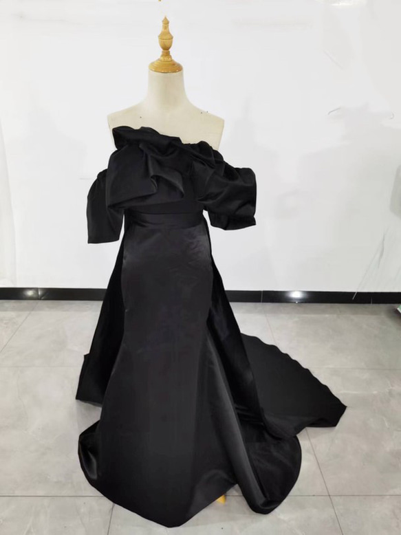 オフショルダー サテン ウェディングドレス ロケ撮 トレーン オーダー  