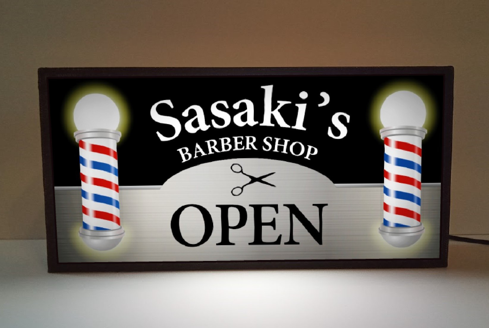 【名前変更無料】バーバー バーバーショップ 理容室 ヘアーサロン 床屋さん ミニチュア 看板 置物 雑貨 ライトBOX