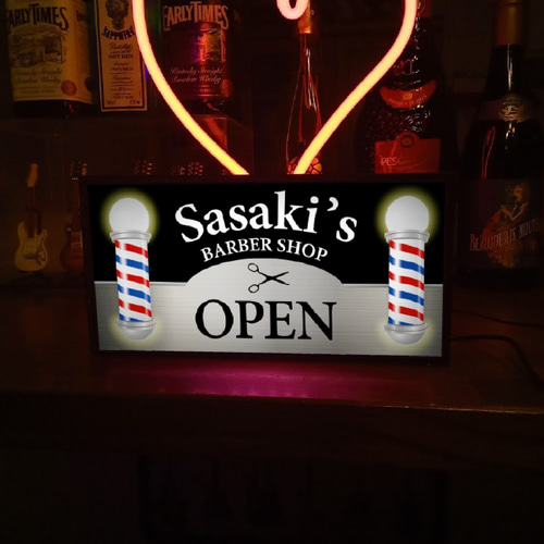 【オーダー無料】バーバー ヘアーサロン 理容室 看板 置物 雑貨 ライトBOX Lサイズ 文字変更無料】バーバーショップ 理容室 ヘアーサロン