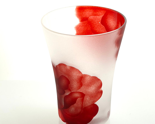 ☆還暦 祝プレゼントにも☆ 赤いグラス【江戸硝子】限定1のみ 花