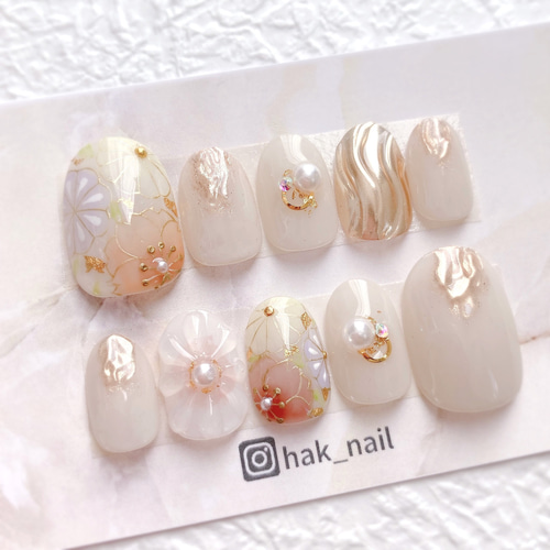 No.169⭐︎ ブライダルネイル 花嫁ネイル お花ネイル 着物 白