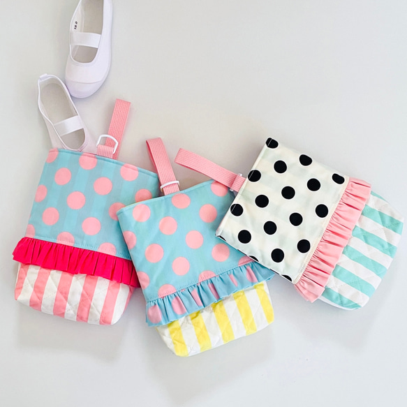 □SOLD□上靴入れ ハンドメイド 上靴袋 ドット パステルカラー