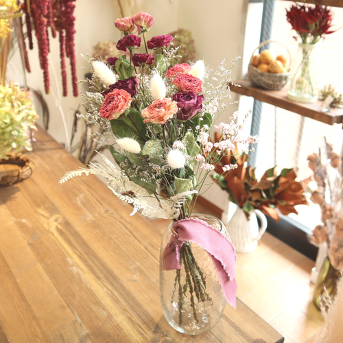 ダズンローズ」12本のバラのドライフラワーブーケ ドライフラワー MOOI