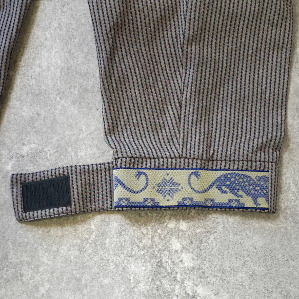 Yoroke 條紋 Sashiko 魔術貼褲子/咖啡棕色/Mikawa 棉 Sashiko 編織 第10張的照片