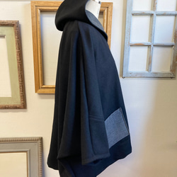 促銷價★ 人氣再次上架❤️ 羊毛材質雨披式蝙蝠派克大衣黑灰色（無尺碼L-LL） 第7張的照片