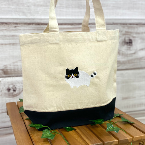 一点物限定セール】ハチワレ猫の刺繍 キャンバスミニトートバッグ エコ