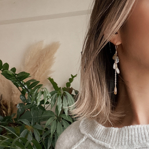 ペアシェイプモンタナモスアゲート 14kgf フリンジピアス ピアス  