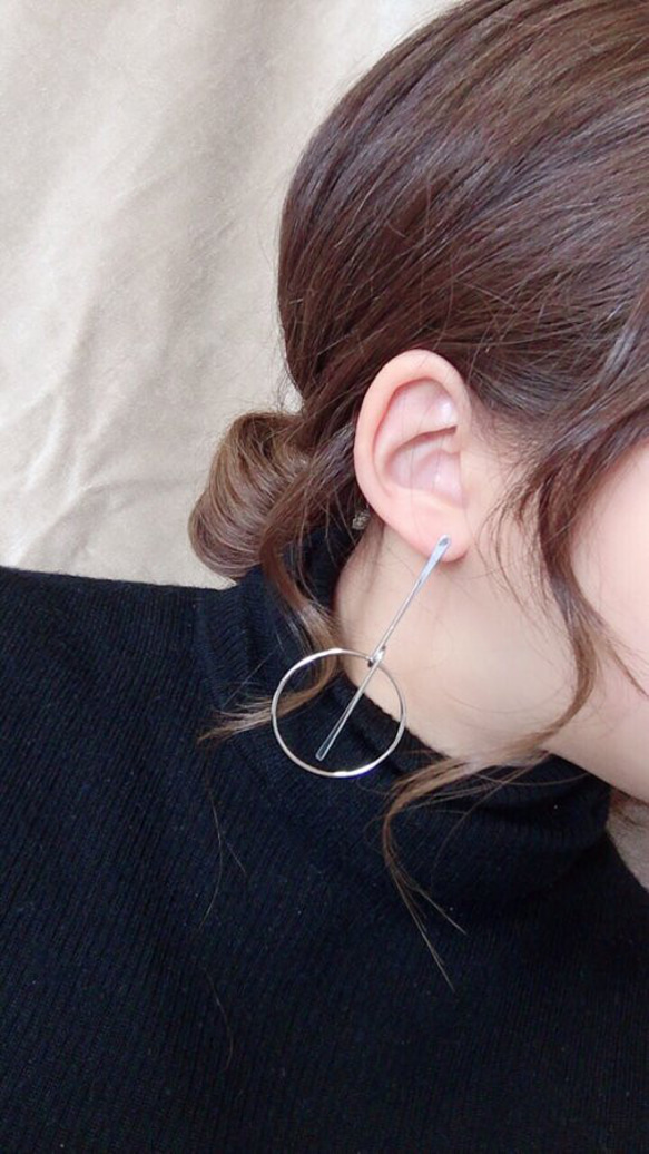 Metal stick hoop pierce(Silver) 2枚目の画像