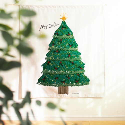 コットンフラワーのクリスマスツリー 壁掛け Christmas tree 壁掛けクリスマスツリー*ナチュラルコットン アートフラワー el