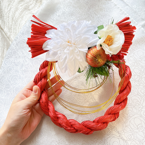 しめ縄リース　赤紫ダリア　小梅 4936496f80ae379b6315f14745c516