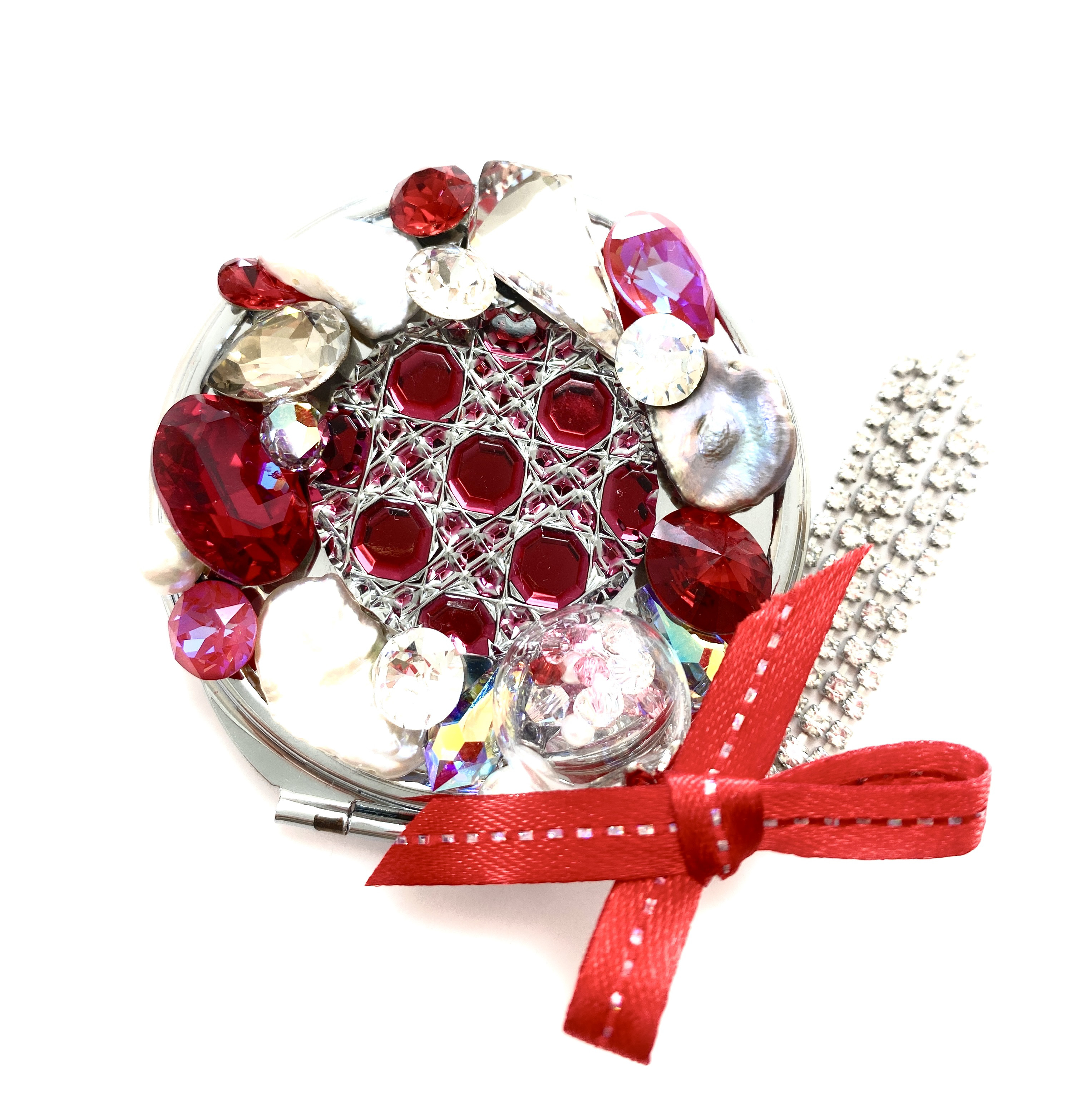 東京切子コンパクトミラー　光籠目　Jewelry Box　金赤