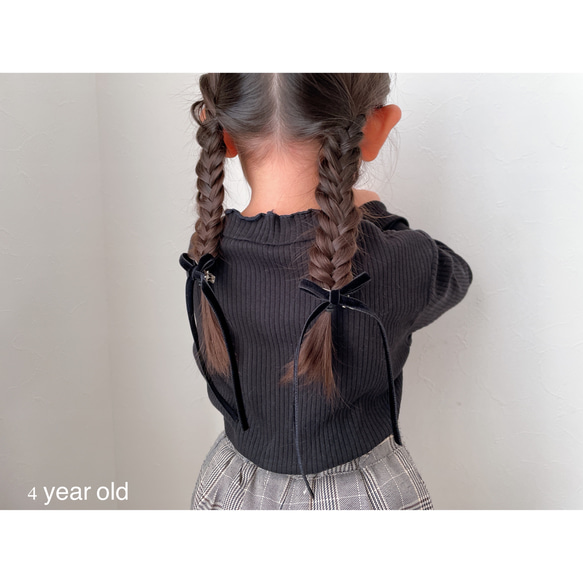 velor clip long   ヘアアクセサリー　ヘアクリップ　キッズ　ベビー　出産祝い　ベロア　リボン 5枚目の画像