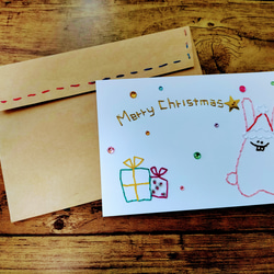 【クリスマス】紙刺繍メッセージカード(うさぎサンタ） 3枚目の画像