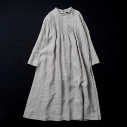 [wafu] 亞麻洋裝 - 被針褶和奧黛所吸引。高級亞麻連身裙 /flux a089c-flx1 第17張的照片