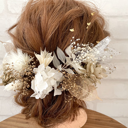 2way 髪飾り　成人式　結婚式　振袖　ウェディング　白無垢　白　ゴールド　金箔 2枚目の画像