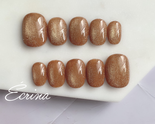 【セレクトデザイン】ブラウンマグ×ラメ ネイルチップ ラメ/マグネット/ブラウンのネイルデザイン｜ネイルブック